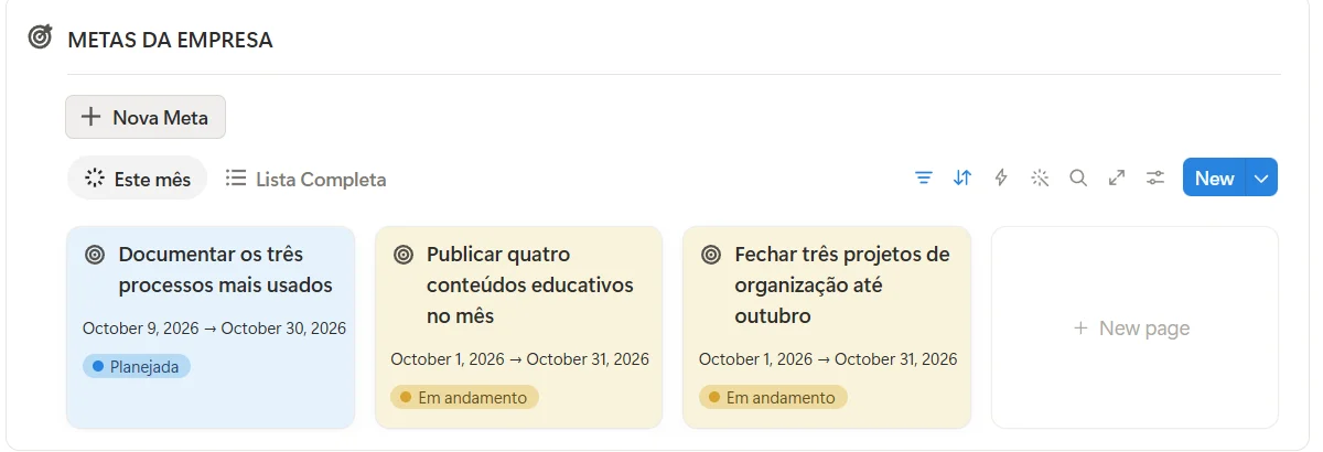 Metas da empresa no Claire